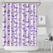 White Purple Butterfly Flower Pattern Shower Curtain 72"x84" ,Bathroom Decorative Shower Curtains Set with 12 Hooks,Modern Waterproof Washable Shower Curtain