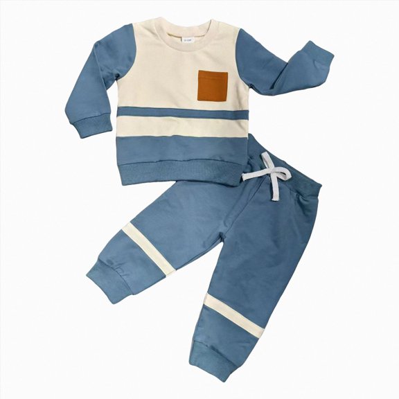YDFCWXW Toddler Baby Boy Outfits Contrast Color Sweatshirt Pant Set Long Sleeve Checkerboard Sweatshirt Pant Set Toddler Clothes Winter (Blue, 6-12 Months)