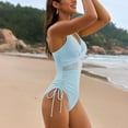 thumbnail image 6 of Linfrsh Women's One Piece Swimsuit Tummy Control V Neck Double Straps Crisscross Back Tie Bathing Suit Blue,2XL, 6 of 7