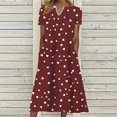 thumbnail image 2 of B91xZ Femmes Manches Courtes Ample Maxi Robes V Cou Volant Manches Courtes Simple Couleur Unie Décontracté Robe d'Été, Vin XXL, 2 of 5