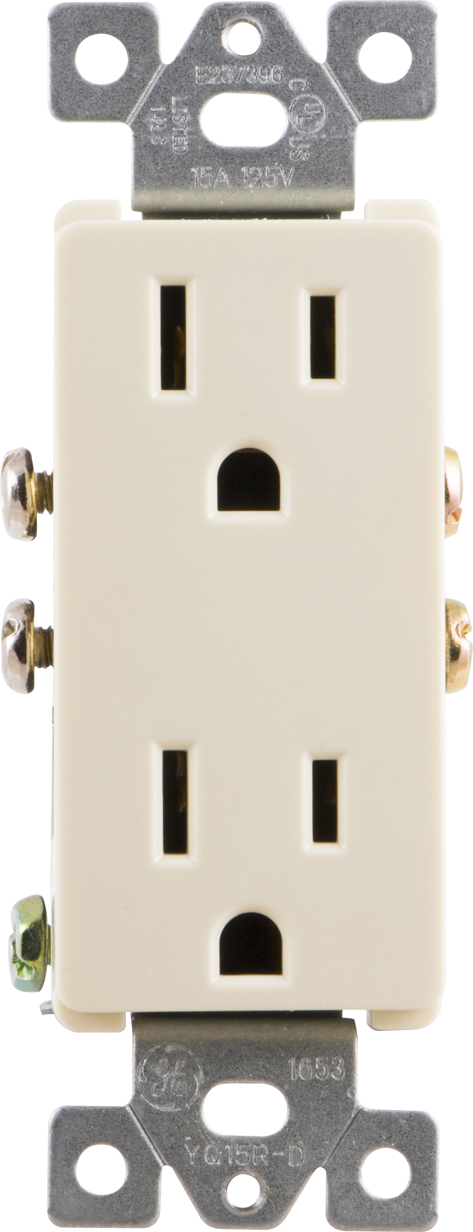 GE Grounding Designer Duplex Receptacle, 15A, UL Listed, Light Almond
