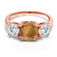 thumbnail image 2 of Gem Stone King 18K Rose Gold Plated Silver Brown Tiger Eye and White Moissanite 3 Stone Engagement Ring for Women (3.00 Cttw, Gemstone, Cushion 8MM, Size 7), 2 of 5