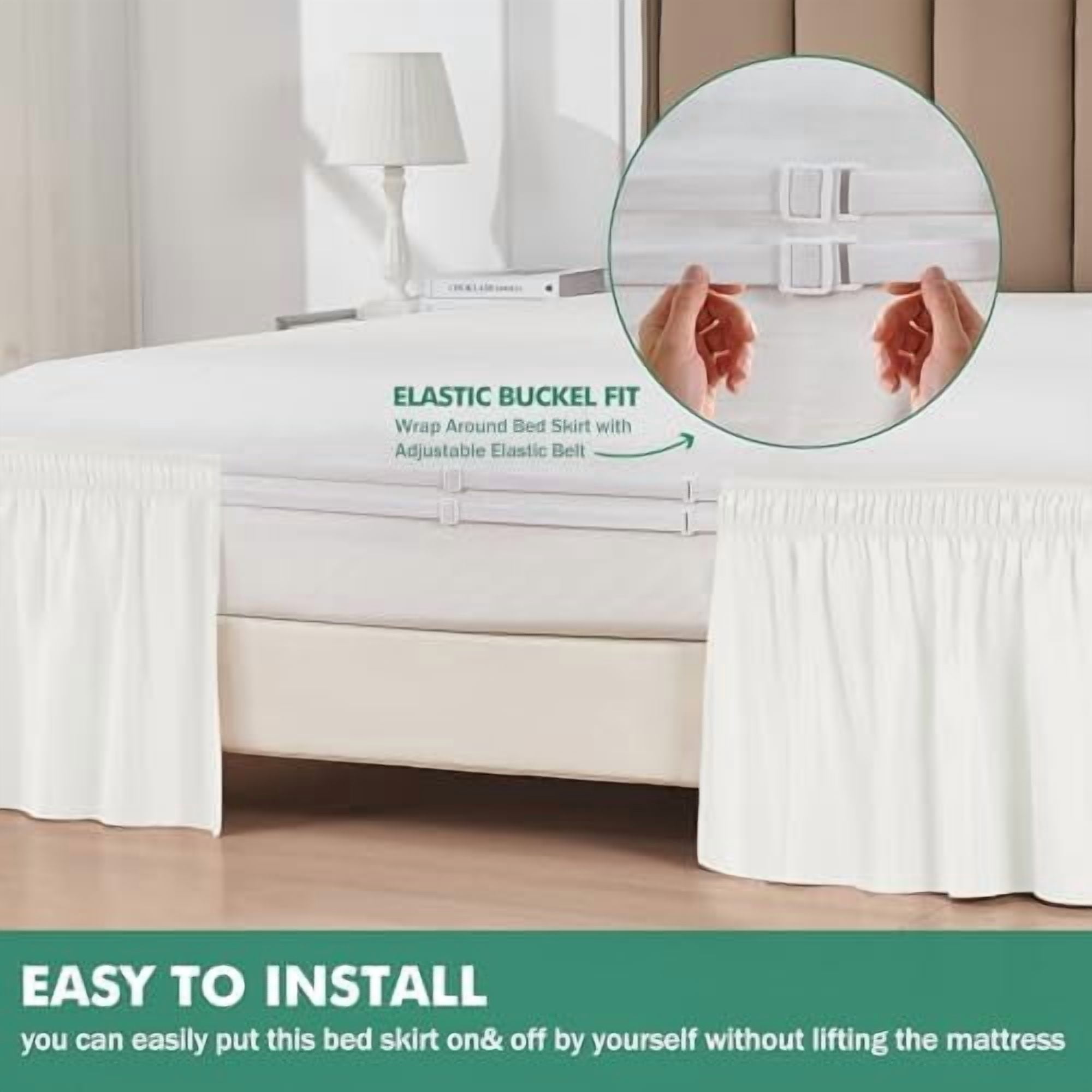 Wrap Around Bed Skirts with Split Corners for Twin/Twin XL Beds 18" Drop, Ivory Adjustable Elastic Dust Ruffles Easy Fit Wrinkle Resistant Silky Luxurious Fabric Machine Washable
