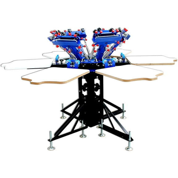 INTBUYING Double Rotary Manual 6 Color 6 Station Screen Printing Press Machine Printer Micro-Registration Equipment DIY T-Shirt