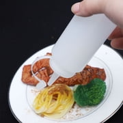 Plastic Squeeze Bottle Attached Oil Sauce Nozzle Cap White 200ml 2 Pcs