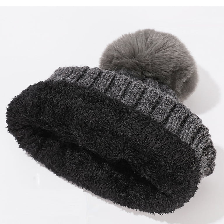 ?Womens Winter Ribbed Beanie Dark Grey Cap Chunky Cable Knit Pompom Soft Warm Womens Winter Ribbed Beanie Crossed Cap Chunky Cable Knit  main image 3