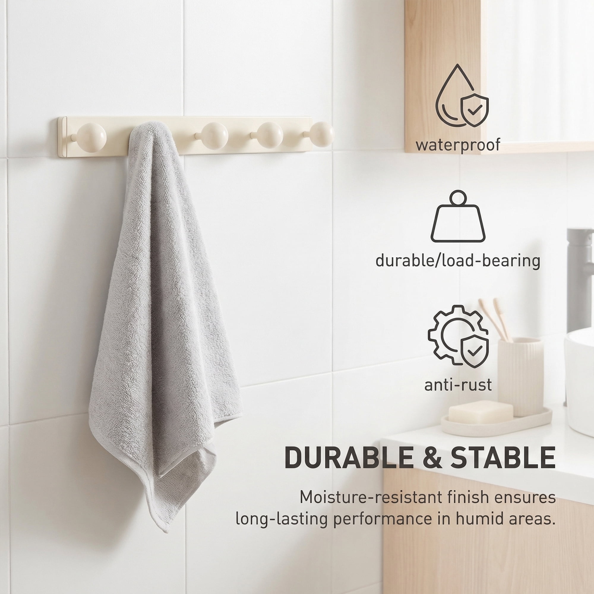 Unique Bargains Coat Rack Wall Mount Aluminum Wood Hook for Entryway White 18.9"x1.6"
