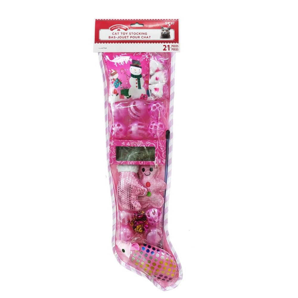 Holiday Time 21 Piece Cat Toy Stocking, Pink