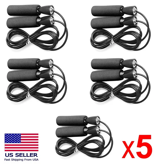 Jump Rope Set of 5 - Rapid Speed Adjustable Cable with Ball Bearings