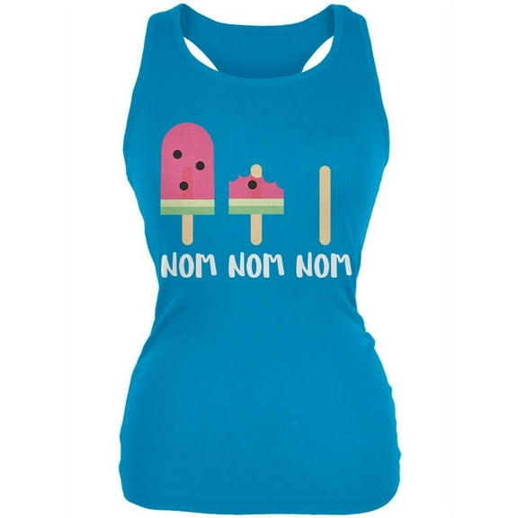 Summer Sun Ice Pop Watermelon Nom Nom Nom Juniors Soft Tank Top Turquoise X-LG