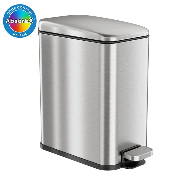 iTouchless SoftStep Slim Stainless Steel Step Trash Can with Hinged Lid 1.29 Gallon (PS01RSS)