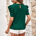 thumbnail image 4 of Top informal de verano verde oscuro, talla L, camiseta con cuello en V, lazo, mangas abullonadas y botones en la espalda, 4 of 6