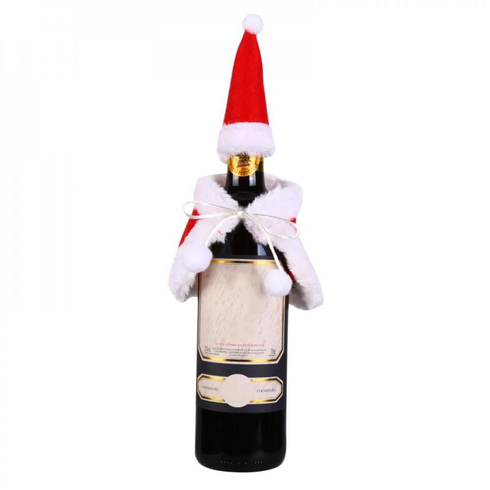 Christmas Santa Hat Wine Bottle Cover Topper Bag Xmas Dinner Party Table Decors 