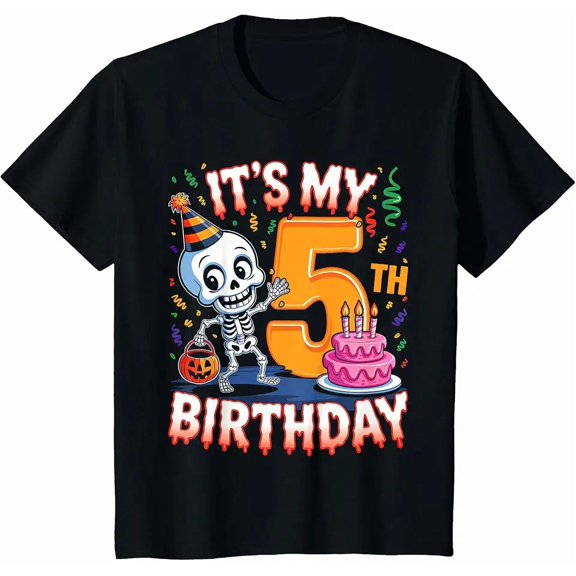 Kids Boo It's My 5th Birthday Halloween Skeleton 5 Years Old T-Shirt