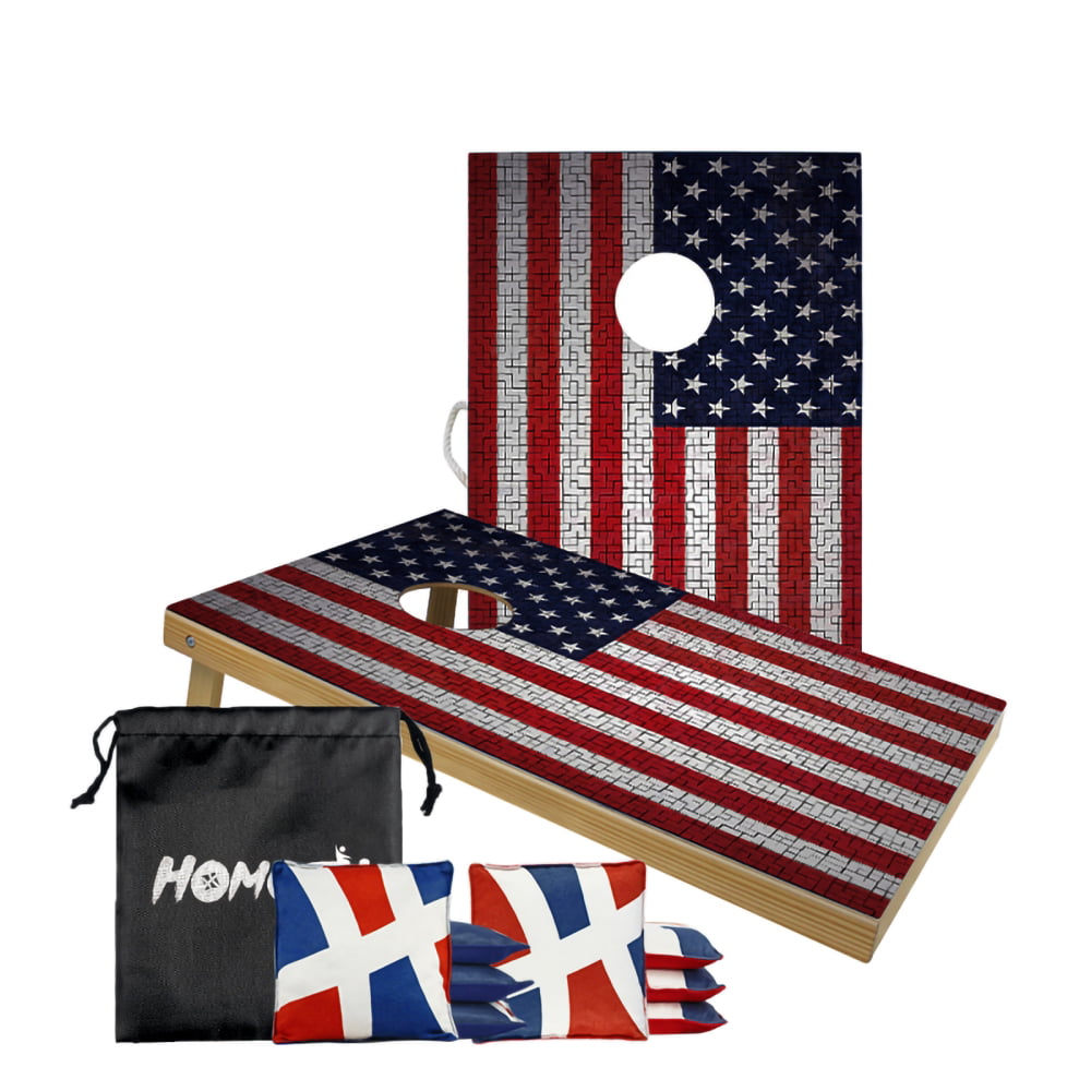 Cornhole Games Set Cornhole Board Outdoor Toss Cornhole Game for Adults&Kids in Activity or Camping 3X2 MDF Rustic American Flag Premium Corn Hole Sets Include 8 Bean Bags Bag and 2 Cornhole Boards 
