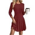 thumbnail image 4 of Karymi Dresses for Women Brushed Ribbed Knit Dress, Crew Neck Long Sleeve Slim Fit High Waist Flowy A Line Short Dress for Fall Winter Daily, 4 of 9