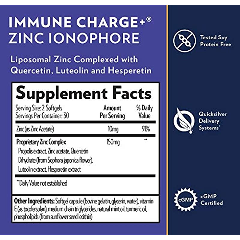 Buy Quicksilver Scientific Immune Charge+ Zinc Ionophore Zinc Supplement Complexed with
