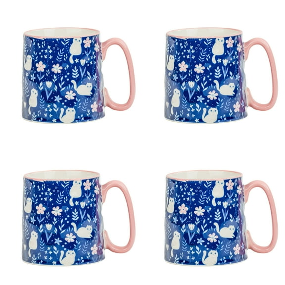10 Strawberry Street Bella Mug, Curious Kitty, Set of 4
