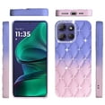 thumbnail image 3 of For Motorola Moto G Stylus 5G 2025 Fashion Flower Design Sparkle Glitter Shimmer Rhinestone Bling Floral Accents, Leather Texture TPU Cover, XPM Phone Case [Light Blue /Light Pink], 3 of 10