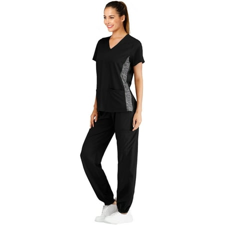 

Minty Mint Women s V Neck Stretch Medical Scrub Set w Side Panels Black S