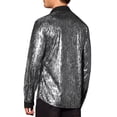 thumbnail image 3 of INSPIRE CHIC Glitter Dress Shirts for Men's Button Long Sleeves Disco Sparkly Shirt Silver M, 3 of 5