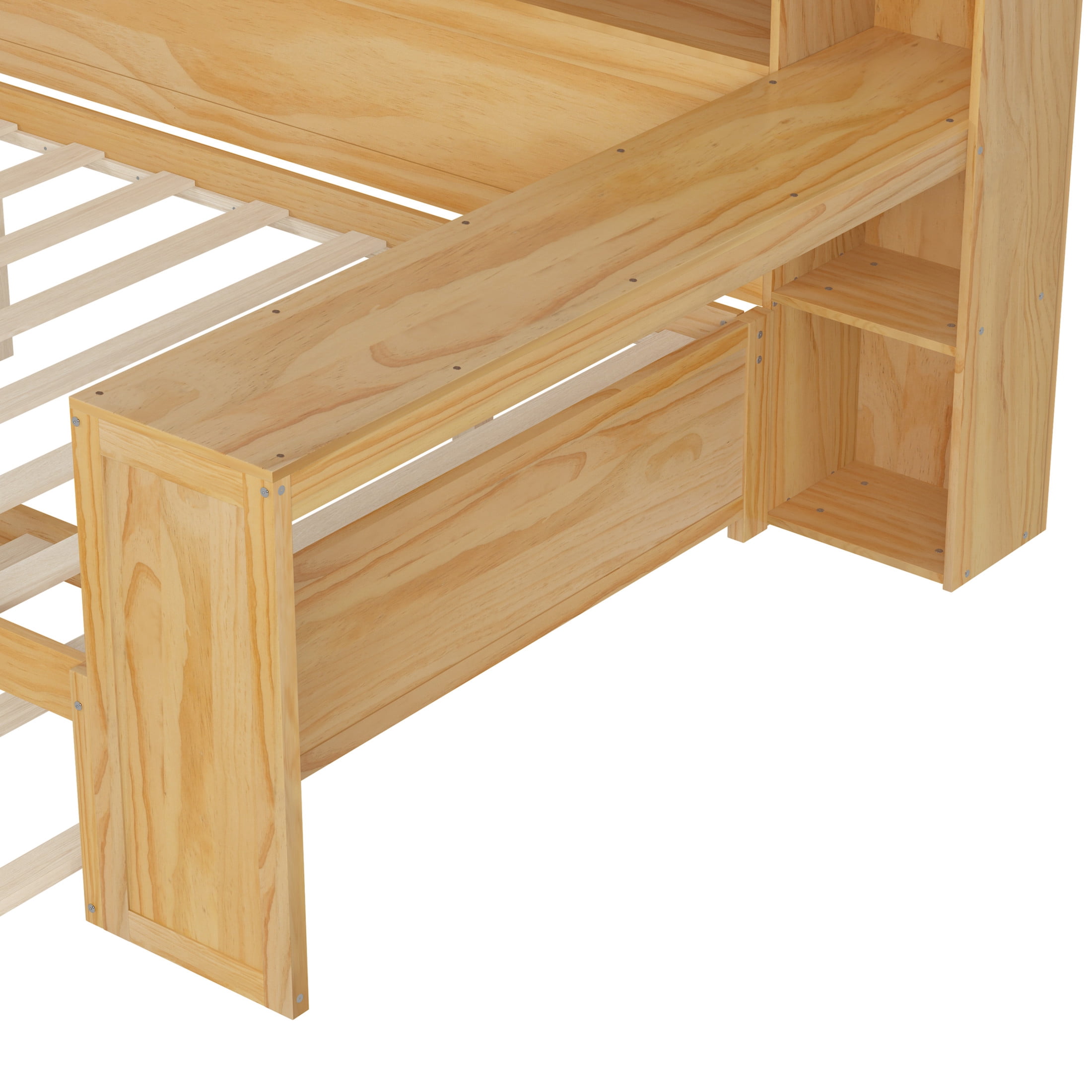 Noble House Full Size Daybed with Twin Trundle, Storage Shelves and Study Desk, Natural