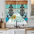 thumbnail image 6 of Nautical Anchor Swag Curtains for Kitchen/Bedroom/Living Room, Retro Blue Brown Wooden Boards Farmhouse Scalloped Curtains 63 Inch Long, Window Swag Topper Curtains Valances 2 Panels Set 36"x63", 6 of 8