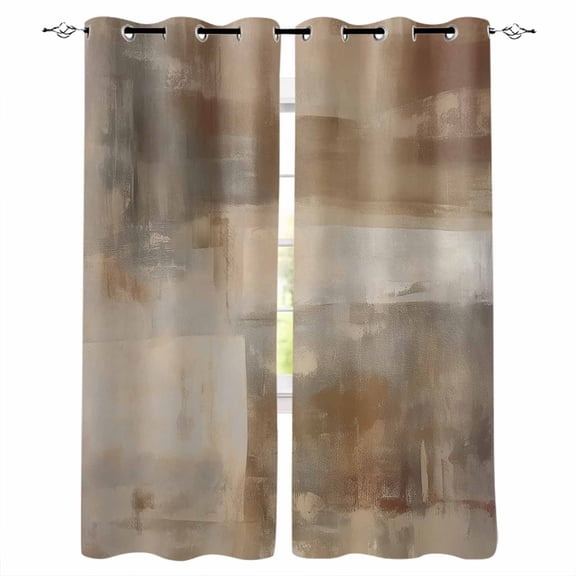 Brown Blackout Curtains for Bedroom/Living Room, Thermal Insulated Kitchen Curtains, Oil Painting Abstract Art Contemporary Grommet Darkening Window Treatment Drapes 27.5"x39"x2