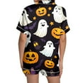 thumbnail image 4 of CONFREE Womens Halloween Pajamas Short Sleeve Cartoon Pumpkin Ghost Satin Sleepwear Tops Shorts Hallowmas Pjs For Women Cozy Nightwear, 4 of 8