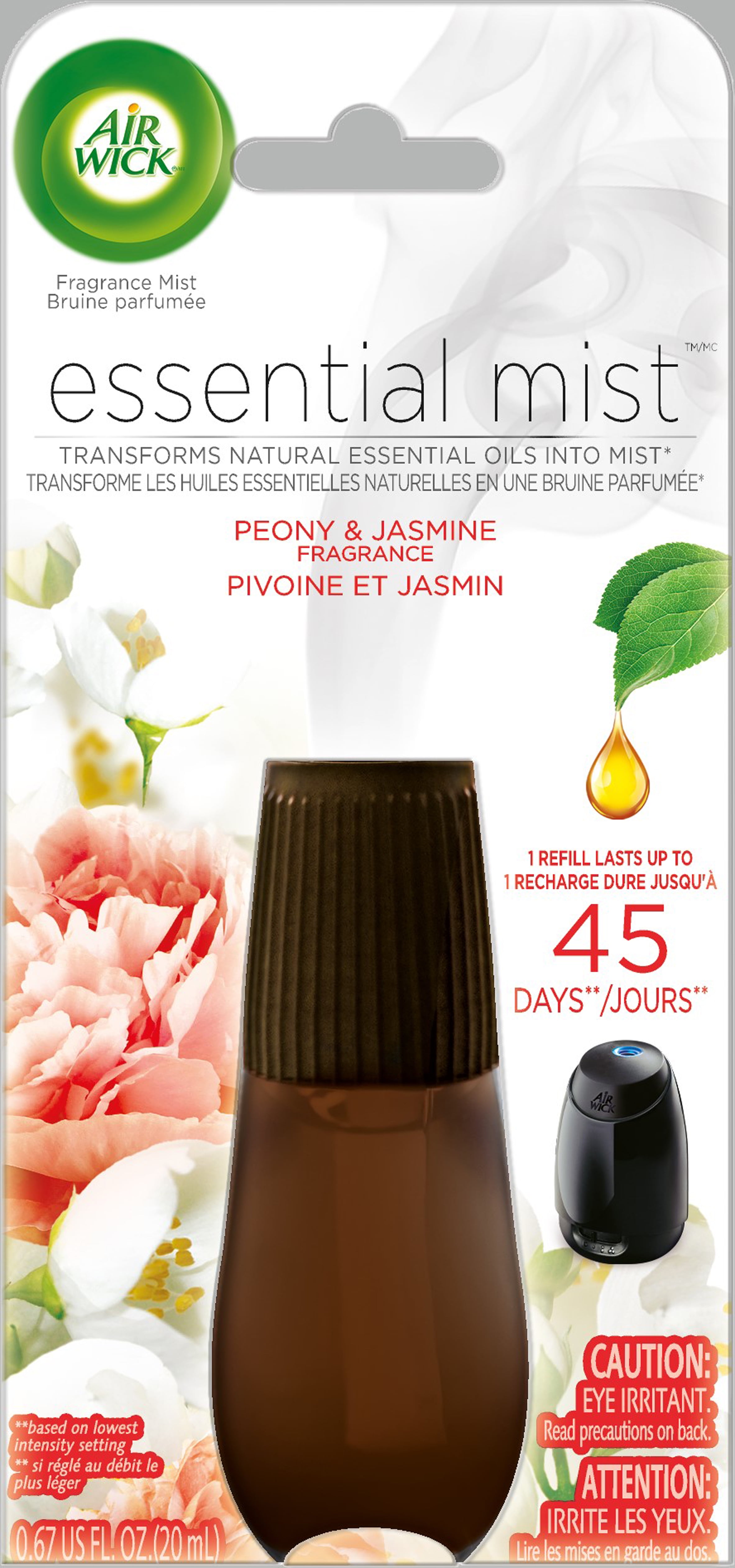 Air Wick Essential Mist Refill, 1 ct, Peony and Jasmine, Essential Oils Diffuser, Air Freshener