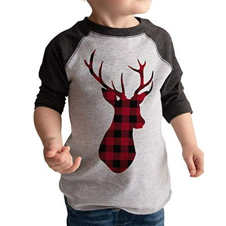 

7 ate 9 Apparel Kids Plaid Deer Raglan Tee Grey