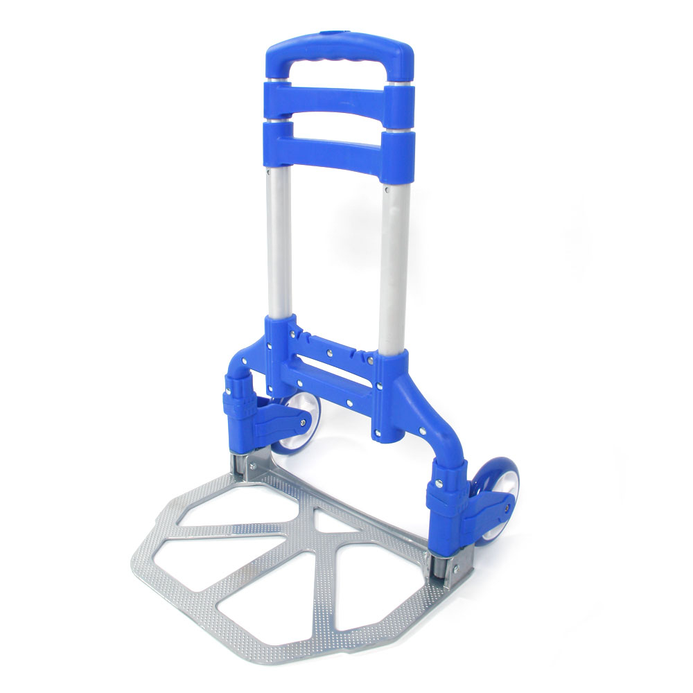 Folding Hand Truck Dolly, 165 Lbs Capacity Dolly Cart, Aluminum Portable Foldable Hand Cart with Retractable Handle for Shoping, Office, Travel, Moving, Blue
