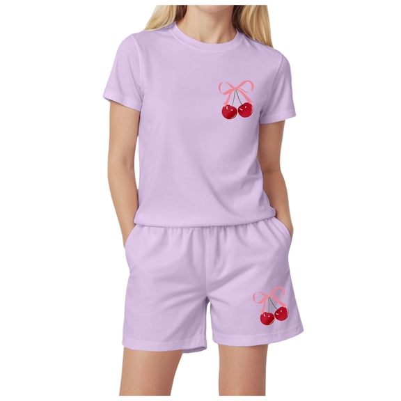 Zshosam Baby Girl Summer Outfit Toddler Girls' Print T-Shirt and Floral Shorts Set, 2 Pieces Set Size 4T 5T,(Light Purple 4-5 Years)