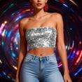 thumbnail image 5 of Sequin Tube Tops for Women Strapless Sparkly Glitter Bandeau Cropped Party Club Outfits Off Shoulder Blouses (Free Size, Silver), 5 of 7