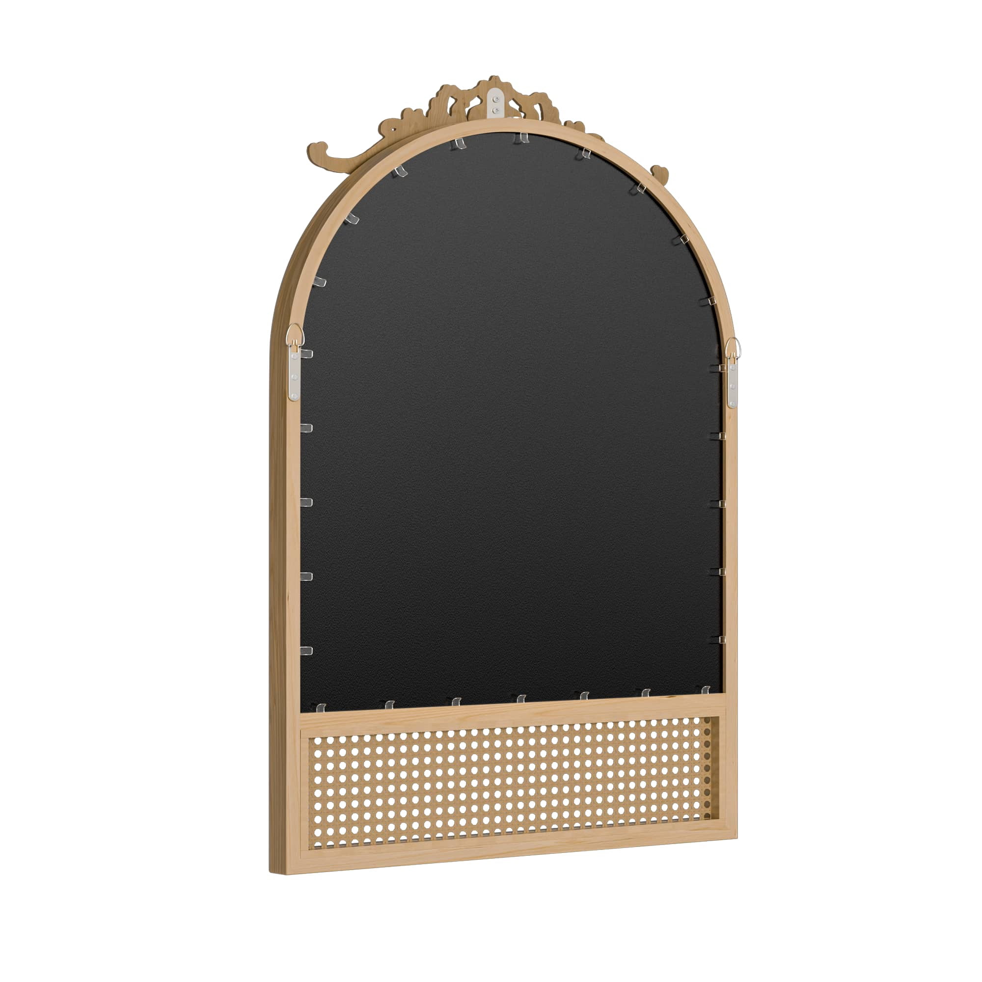 MAYEERTY 36"x24" Solid Wood Arched Mirror,Mid-Century Mirror for Bathroom, Brown