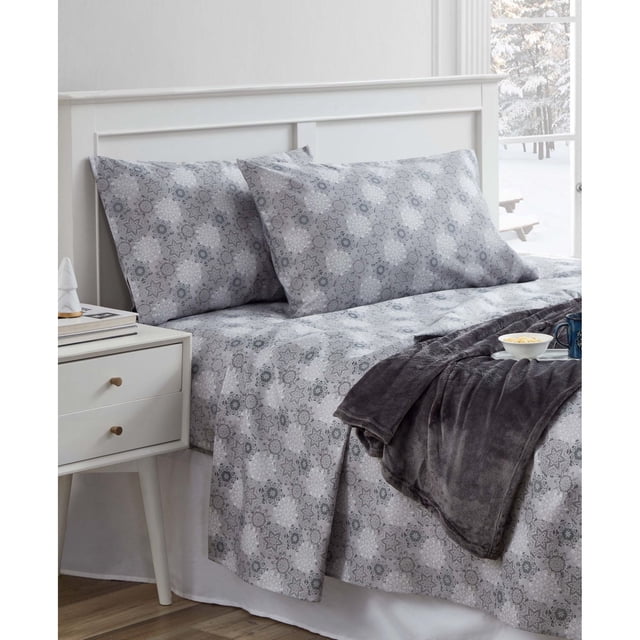 Ensemble de Draps en Microfibre 4 Pcs Simple avec Jeté, Simple, Gris