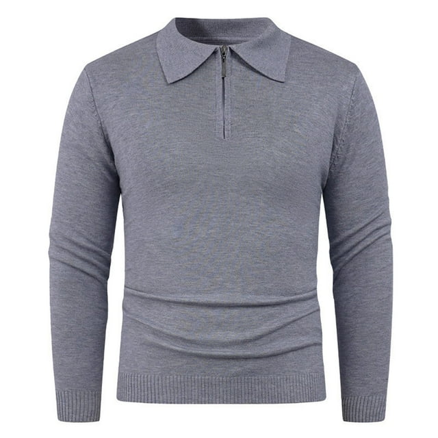 pstuiky camisas de manga larga para hombre, Suéter de punto de manga larga con media cremallera y cuello informal de color liso para hombre Tops casuales para hombres xxl