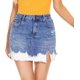 thumbnail image 3 of Falda de mezclilla pantalones cortos de mujer jeans borde crudo deshilachado agujero elástico cintura media minifalda casual 206-azul 6, 3 of 5
