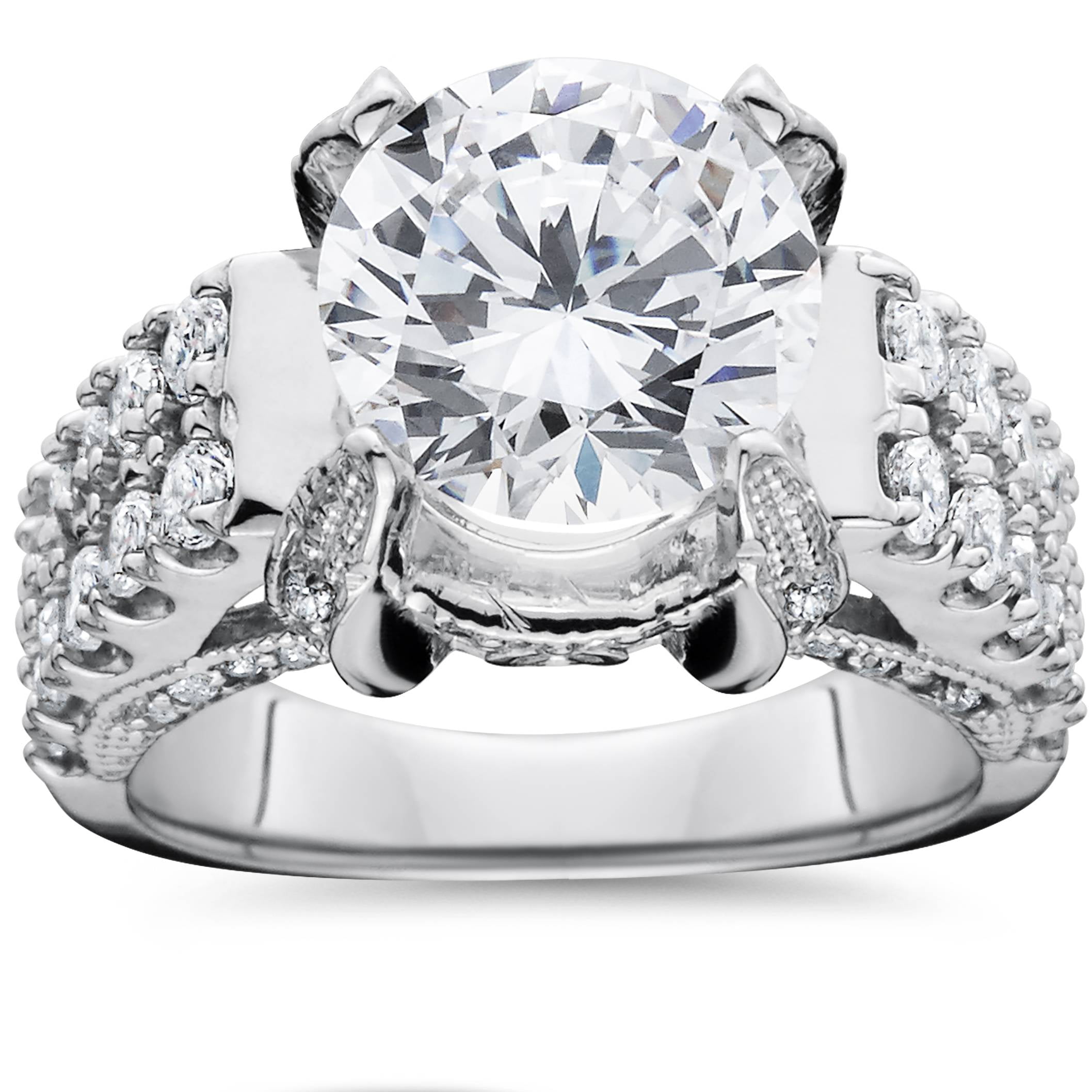4.50 Carat Large Diamond Engagement Ring 14K White Gold Vintage