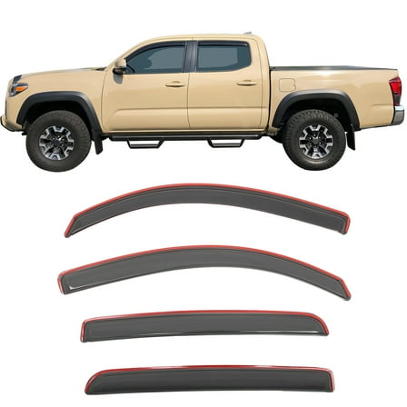 Ikon Motorsports In-Channel Window Visors for 2016-2023 Toyota Tacoma Double Cab Acrylic Smoke Side Rain Sun Vent Shade Deflectors 4PCS