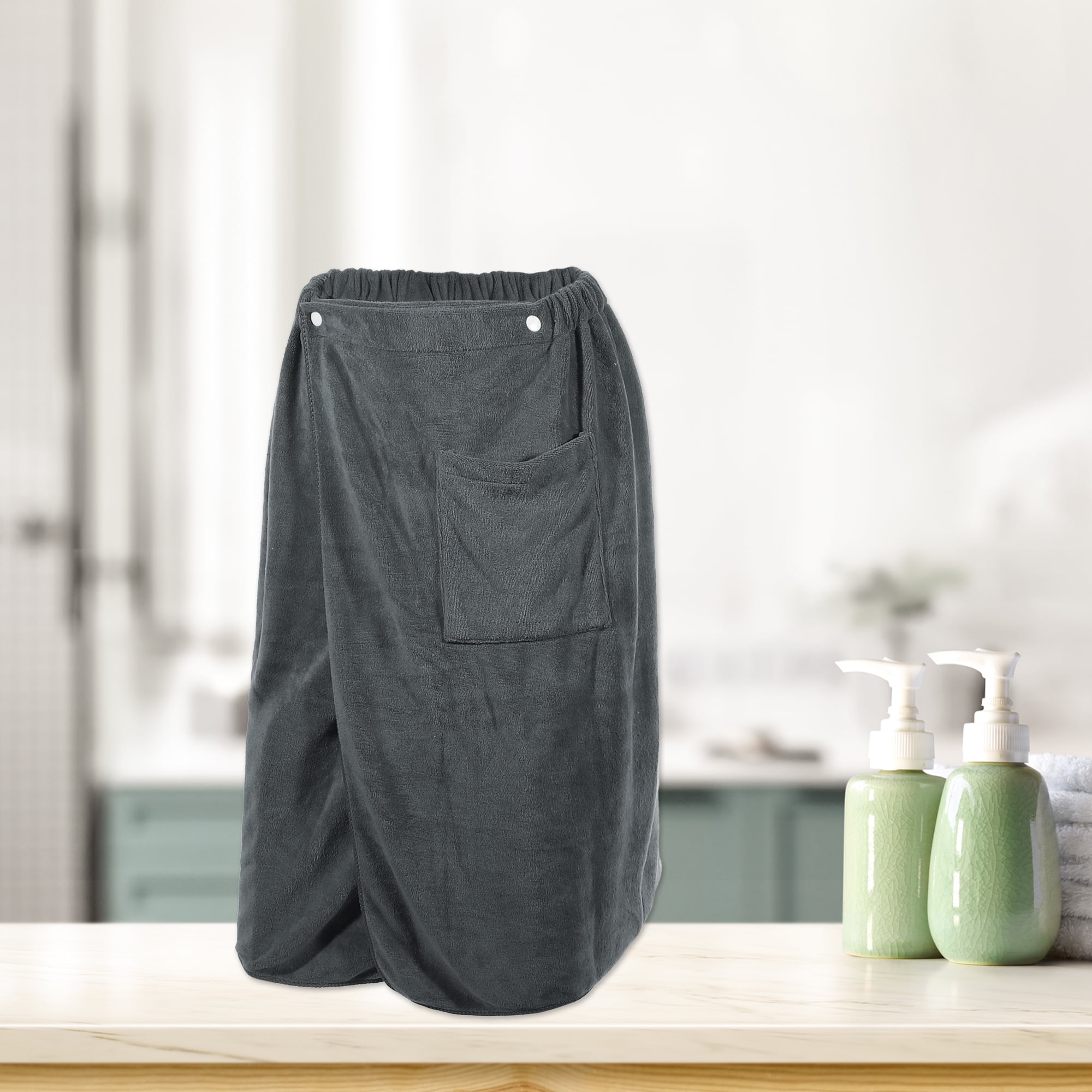 Unique Bargains Men's Bath Wrap Towel Adjustable Robes 2 Pcs Gray 27.56"x55.12"