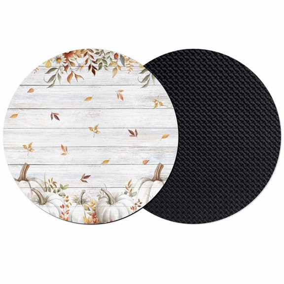 White Pumpkins Fall Coasters Set of 2, Absorbent Coasters for Drinks, Thanksgiving Eucalyptus Wildflowers Wood Coaster for Desk Coffee Table Protection, Home Decor House Warming Gifts 4"