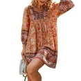 thumbnail image 3 of Robes Boho Florales pour Femmes Col en V Manches Longues Ourlet à Volants Robe Mini Ligne A Tenue de Plage, 3 of 6