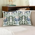 thumbnail image 2 of Tosleo Flower Embroidered Throw Pillow Covers 18x18 inch Pack of 2 Green Leaves with Birds Floral Pillowcases Farmhouse Decorative Coastal Pillow Cushion Cases Square Navy Blue Flower Pillow Case, 2 of 7