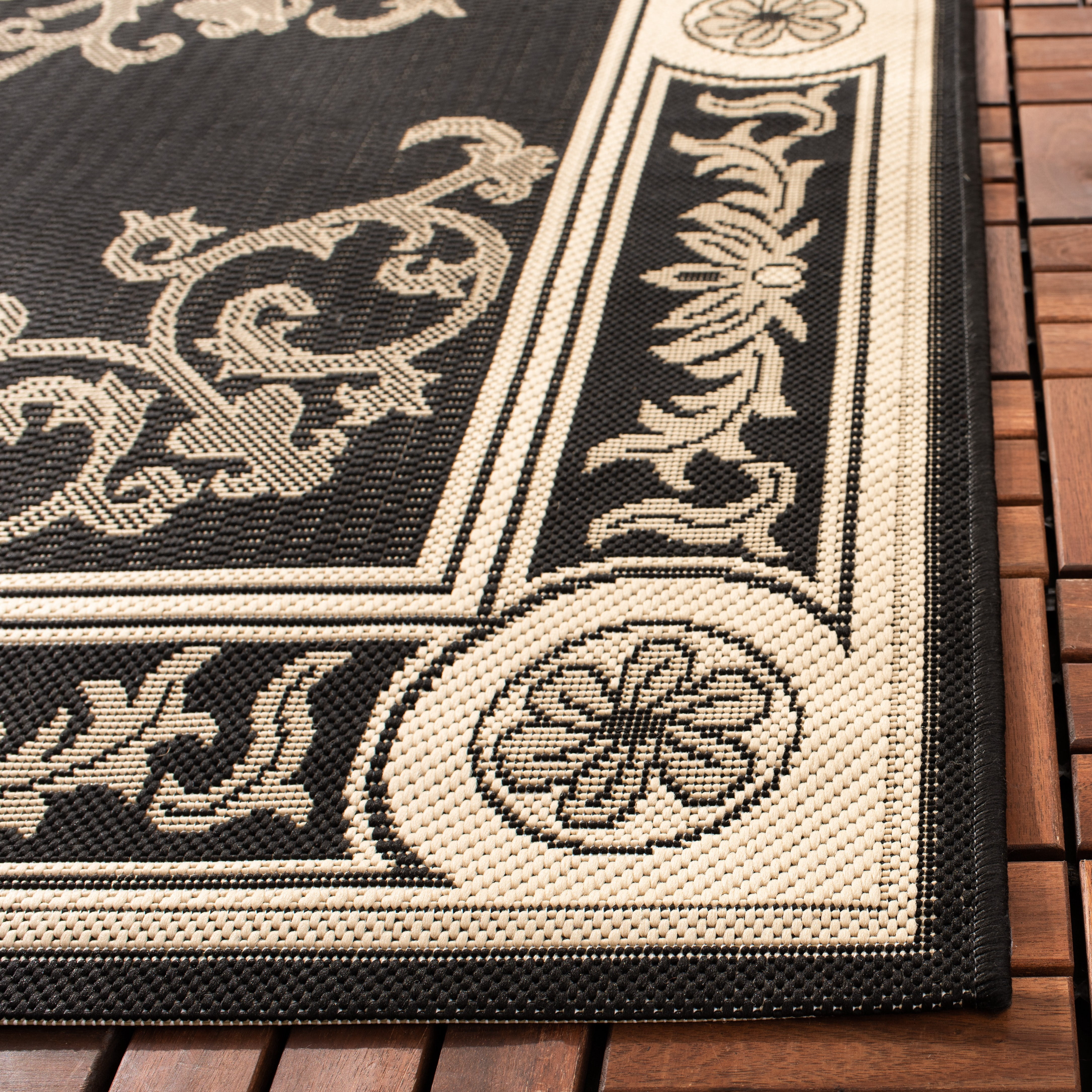 Safavieh Courtyard Cynthia Oriental Indoor/Outdoor Area Rug, Black/Sand, 9' x 12'