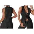 thumbnail image 3 of Chaleco Vaquero Sin Mangas con Escote en V Profundo y Lazo Frontal para Mujer Gris Negro M, 3 of 7