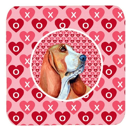 

Carolines Treasures LH9152FC Set of 4 Basset Hound Valentines Love and Hearts Foam Coasters 3 1/2 x 3 1/2 multicolor