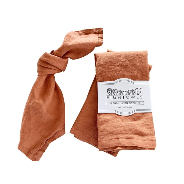Servilletas De Lino -100% Lino Francés - Servilletas De Tela De Lino Puro Lavadas A La Piedra - Tamaño 18 Pulgadas X 18 Pulgadas - Juego De 4 (Naranja Rústico)