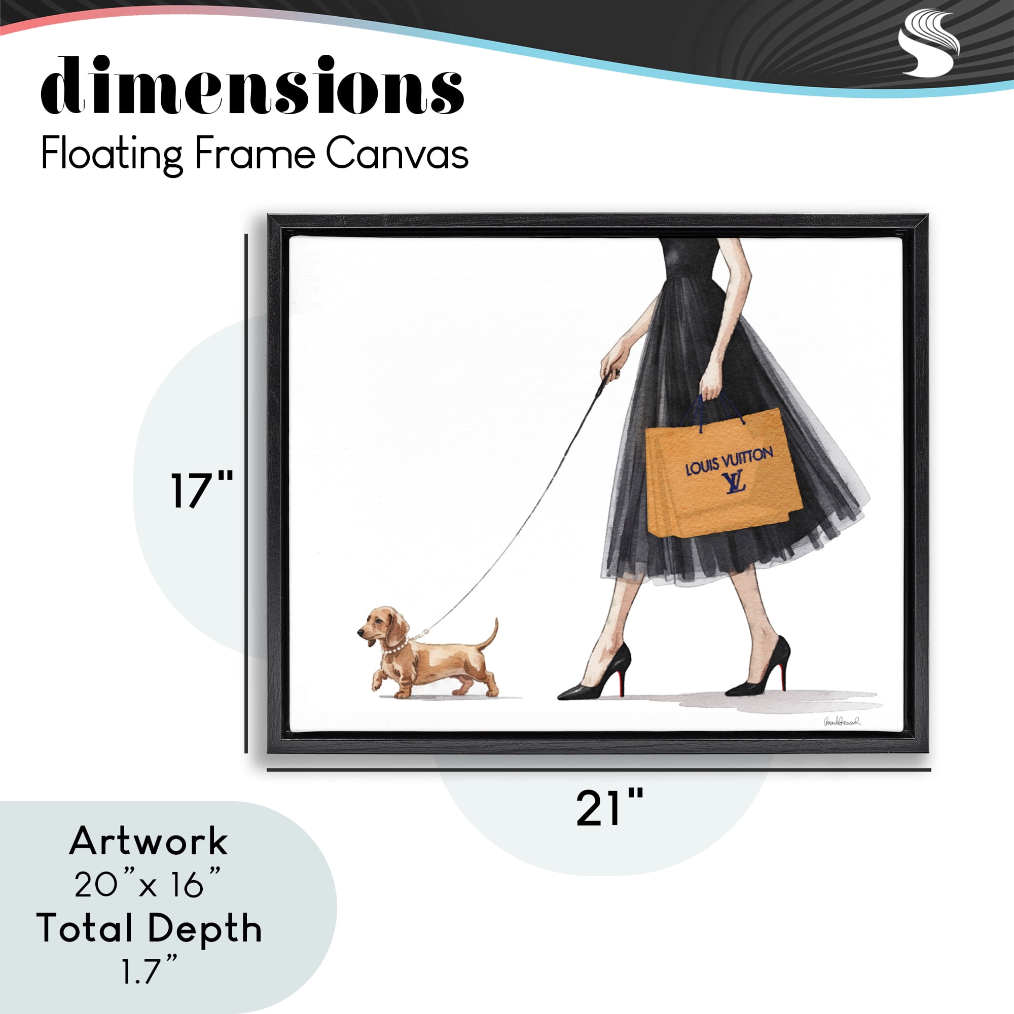 Stupell Industries Fashionable Dog Walking Black Framed Floater Canvas Wall Art, design by Amanda Greenwood