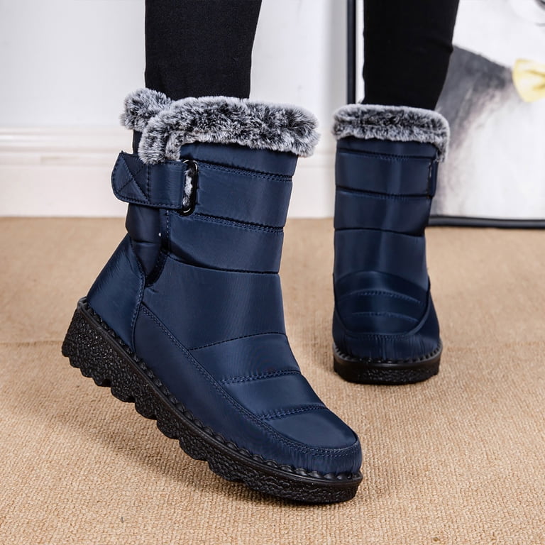 VOKLIN Women's Winter Fur Ankle Boots – Waterproof Slip-On Snow Booties With Warm Lining & Non-Slip Sole